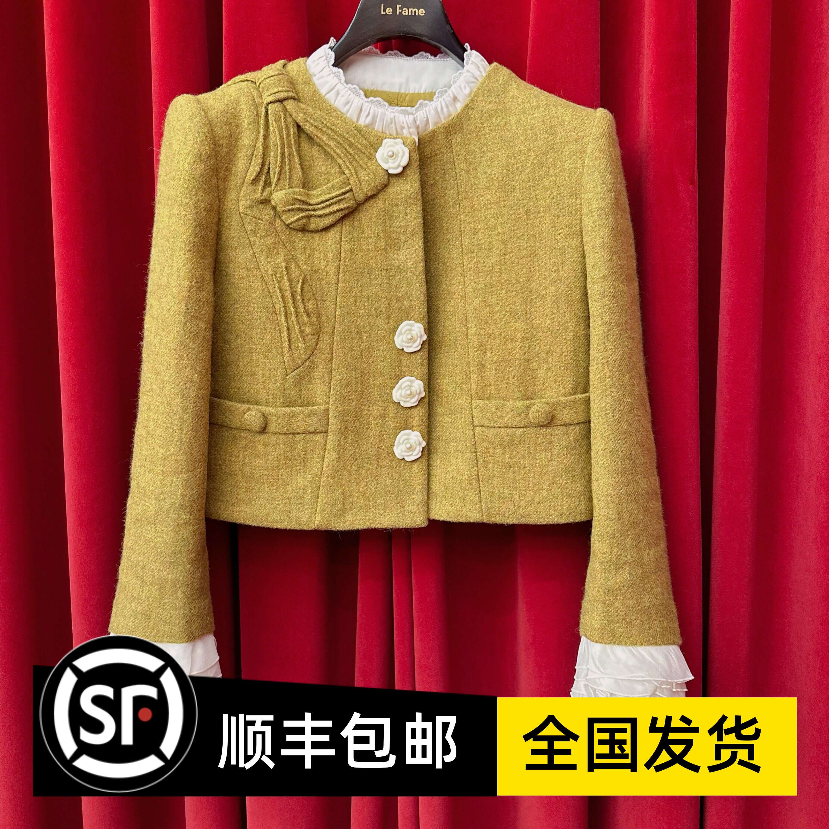 Le fame拉飞姆国内专柜代购 25 冬手工蝴蝶结短外套 LF25D41SC052