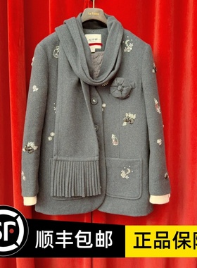 Le fame拉飞姆国内专柜代购 25 冬猫咪珠饰毛呢外套 LF25D51SY039