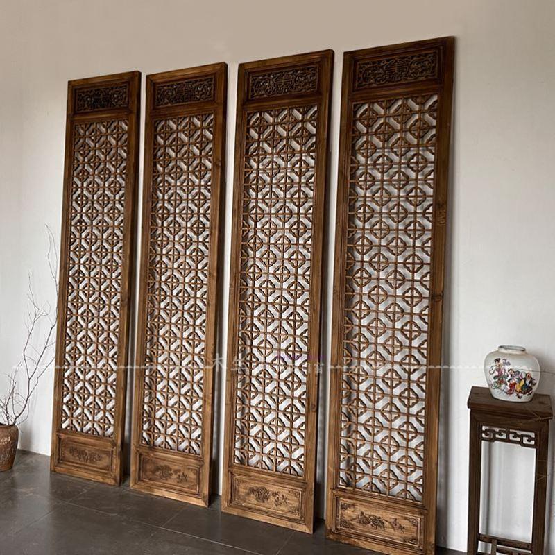 中式实木仿古隔断屏风花格茶室背景墙复古门窗东阳木雕做旧定制