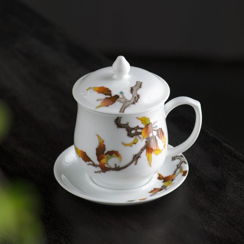 千红窑泡茶过滤杯陶瓷茶水分离式茶杯办公室男女带茶漏水杯子家用