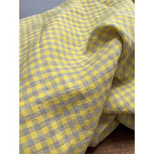 布九九砂洗纯亚麻雨露小格布裤子衬衫旗袍面料服装休闲面料