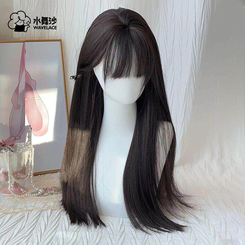 水舞沙假发女全头套日常黑长直Lolita圆脸自然川上富江同款长直发