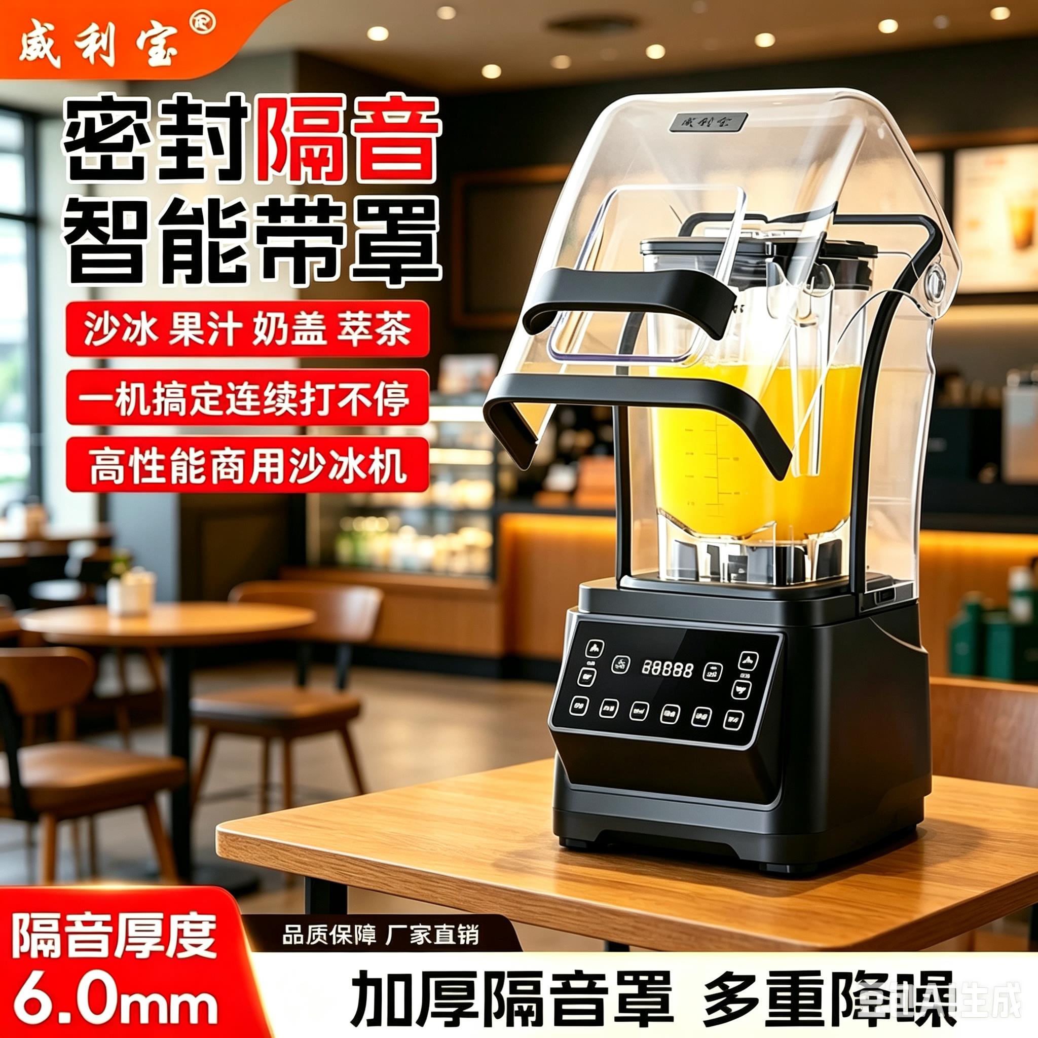 商用冰沙机奶茶连锁店全自动碎冰果汁奶昔萃茶带罩破壁机正品静音