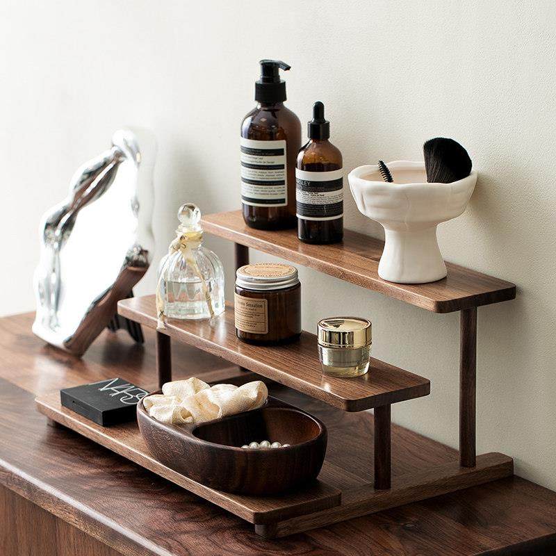 高颜值多层桌面置物架杯子香薰香水护肤品化妆品收纳展示架胡桃木