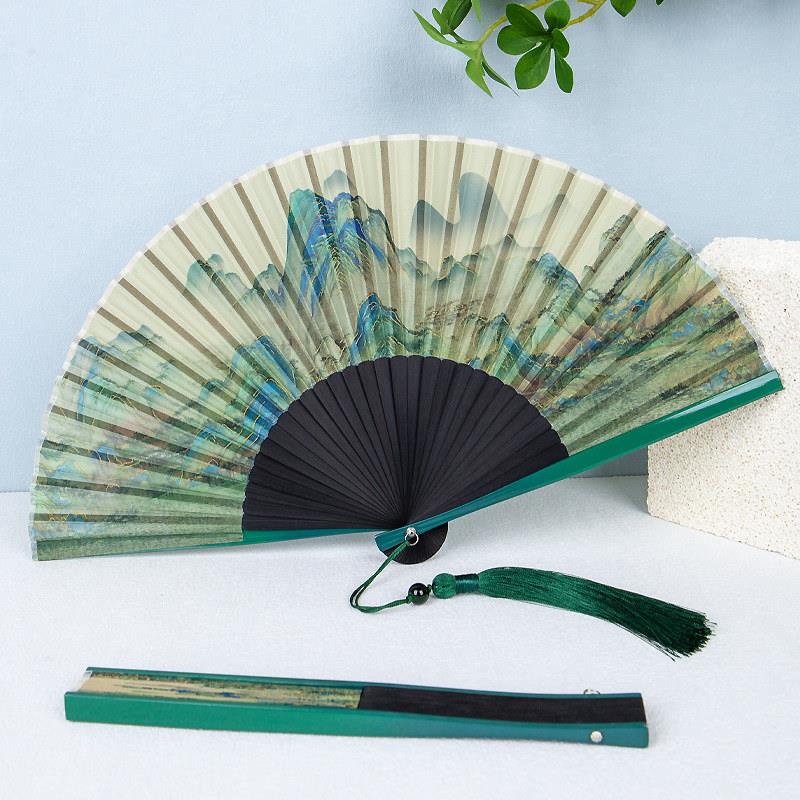 折扇古风女式扇子中国风夏天随身携带竹扇汉服旗袍跳舞折叠丝绸扇