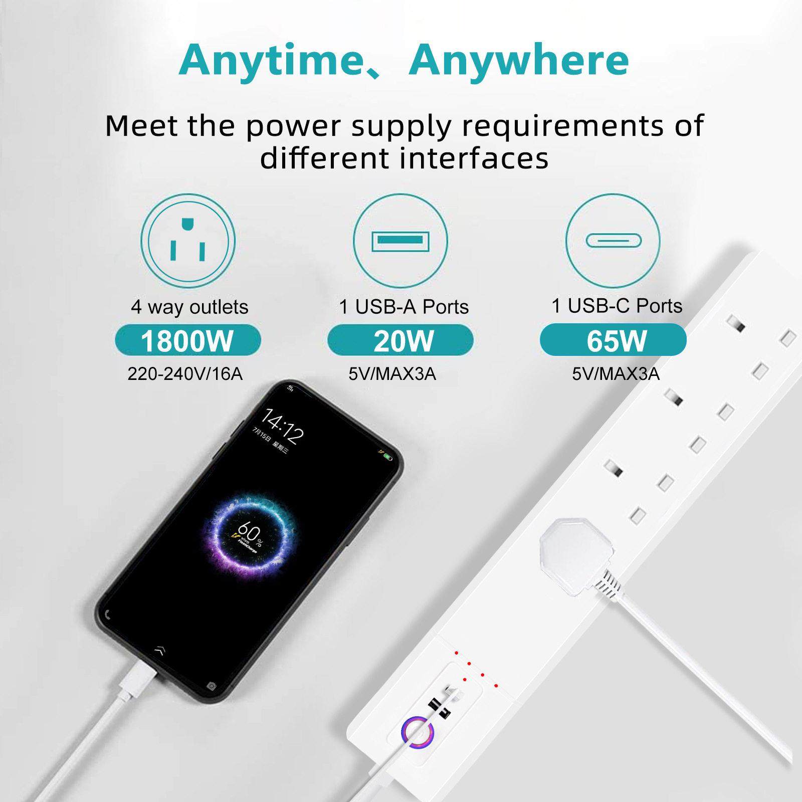 氮化镓65W英规插板智能定时开关排插usb插座zigbeematter,电子/电工,智能插座,淘宝优惠券,粉丝福利购,淘宝优惠卷