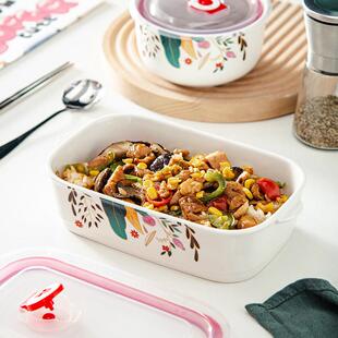 北欧风陶瓷饭盒可微波炉加热专用学生上班族单格带盖子便当盒保鲜