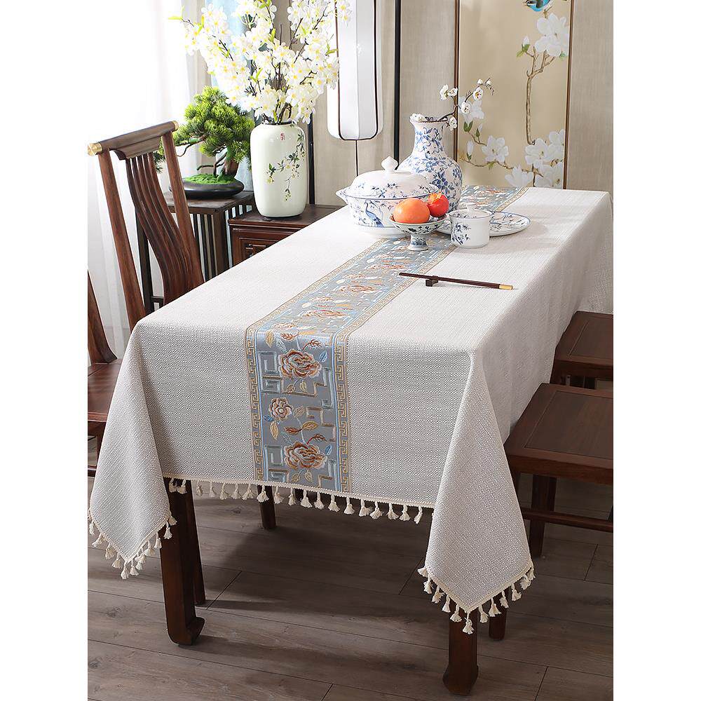 新中式餐桌布布艺棉麻风亚麻轻奢高级感2025新款长方形茶几桌垫
