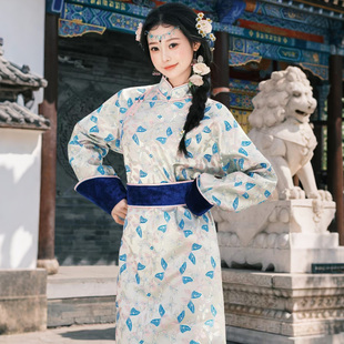 蒙古服装女款蓝色蝴蝶少数民舞蹈演出服旅游旅拍写真秋冬日常穿搭