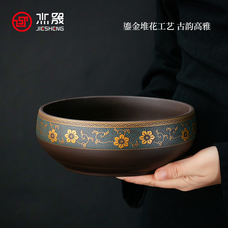 杰晟紫砂茶洗大号陶瓷家用杯笔洗功夫茶具复古水盂禅意茶道零配件