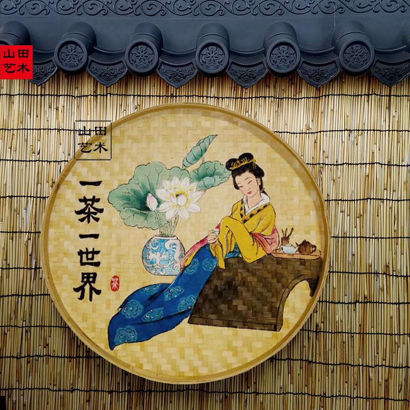 手绘竹编禅意挂件茶室墙面装饰画茶馆茶叶店茶楼墙壁挂饰制茶流程