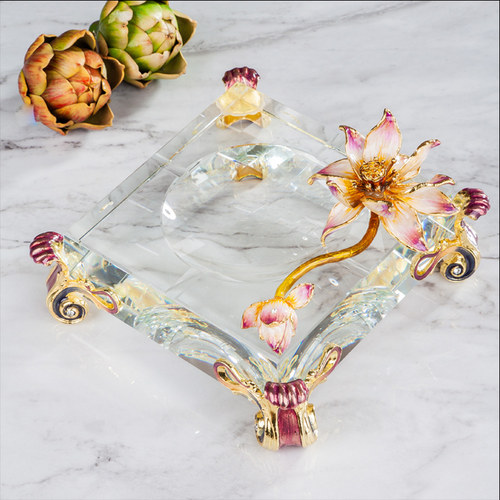 创意时尚大气别墅豪宅客厅茶室桌面加厚玻璃手工珐琅彩烟灰缸烟碟