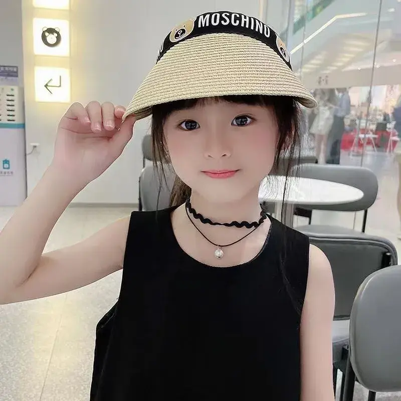 德国遮阳帽夏男童帽子亲子空顶大帽檐遮阳草帽女童凉帽草编防晒帽