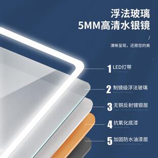 卫生间浴镜 LED室镜卫间除61镜雾智能跨境触摸屏方形浴生室挂墙式