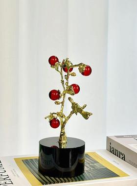现代紫水晶小鸟树枝摆件客厅玄关酒柜高档别墅轻奢艺术装饰品摆件
