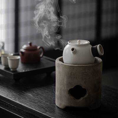 日式白陶煮茶壶烧水壶电陶炉围炉罐罐烤茶户外炭炉明火陶瓷侧把壶