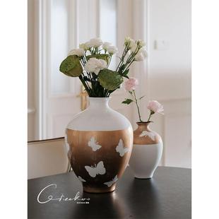 契阔家居 Amour金福蝶法式釉里金箔复古陶瓷花瓶客厅玄关摆件
