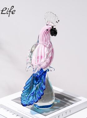 琉璃鹦鹉鸟混彩艺术摆件轻奢手工吹制玻璃客厅样板间酒店软装装饰
