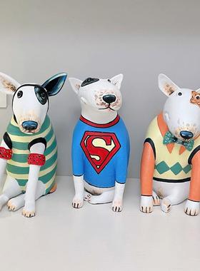 网红牛头梗小狗摆件动物雕塑现代客厅玄关电视柜家居装饰品奶油风