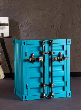 工业风集装箱储物柜小型收纳柜餐厅酒吧烧烤店复古创意铁艺小柜子