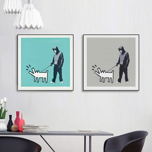 潮流艺术插画挂画Banksy街头涂鸦潮牌班克西装饰画奶茶店墙面壁画