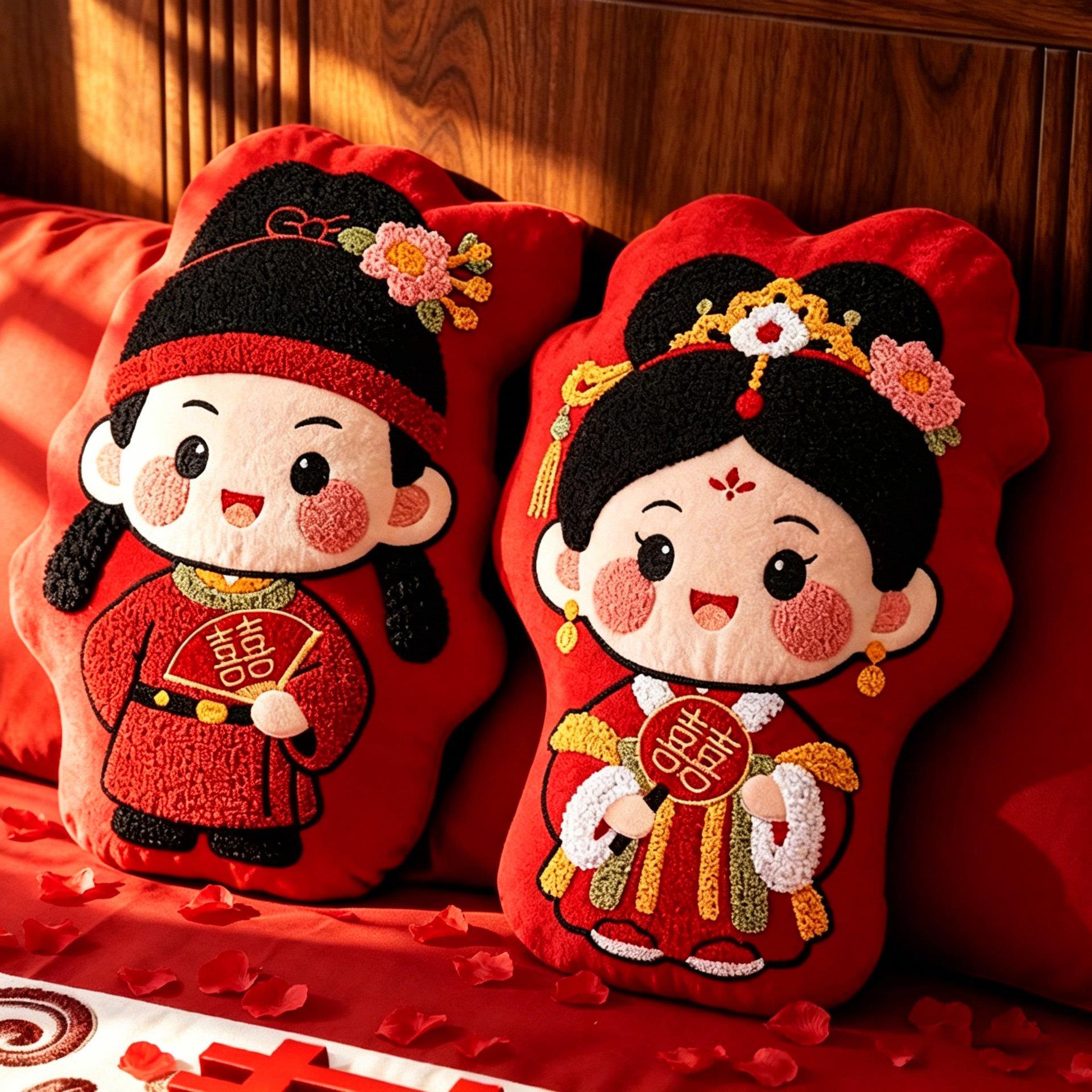 结婚压床娃娃一对2026新婚婚房档福娃喜娃婚床公仔婚庆情侣抱枕