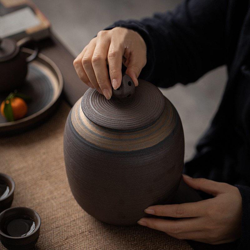 德玉堂复古粗陶茶叶老岩泥大号密封储茶红茶绿茶普洱茶道配件