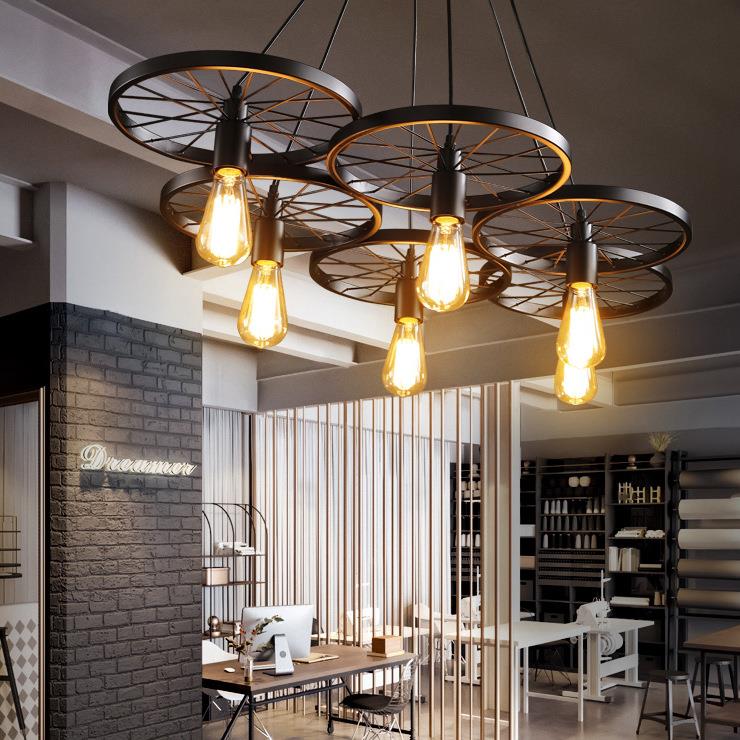 工业风吊灯loft个性创意餐厅铁艺酒吧网咖复古怀旧车轮灯具