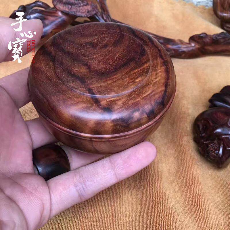 海南黄花梨胭脂盒 蓝线水波纹胭脂盒 木质工艺品中式复古礼品