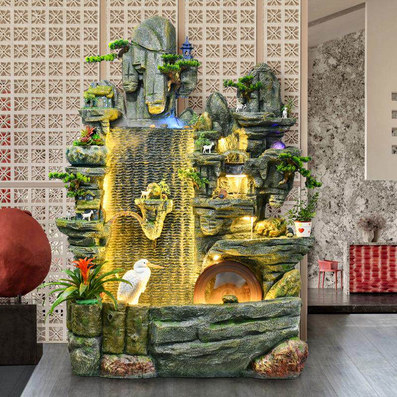 高山瀑布假山流水喷泉风水轮庭院客厅别墅鱼池落地办公室招财摆件