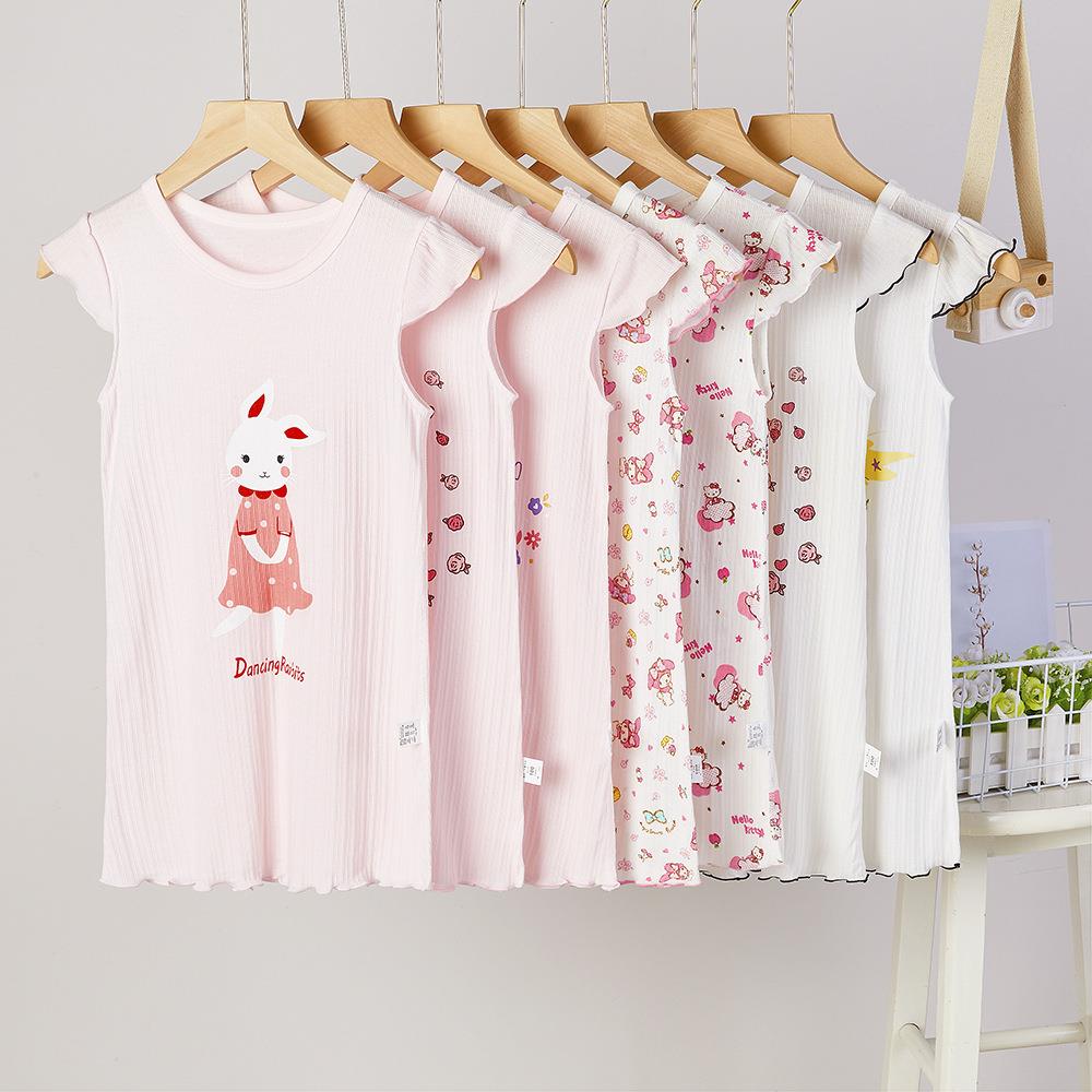 儿童夏季家居服 无骨女童睡裙 宝宝薄款100棉无袖连衣裙睡衣卡通