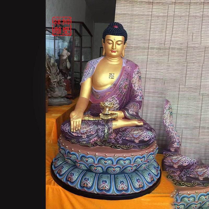 祥狮雕塑纯铜三佛铜雕像铸造全尺寸供奉彩绘观音铜像雕塑摆件