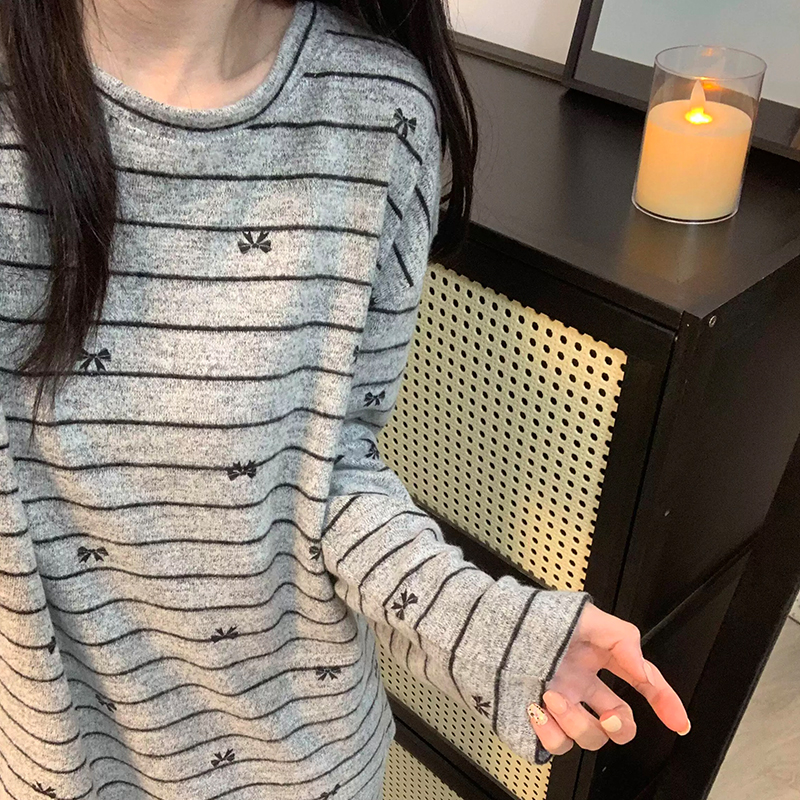 韩系条纹德绒睡衣女秋冬季家居服