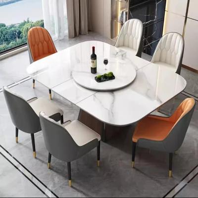 简约设计中纤板木纹色底座岩板桌 可伸展公寓客厅多功能餐桌