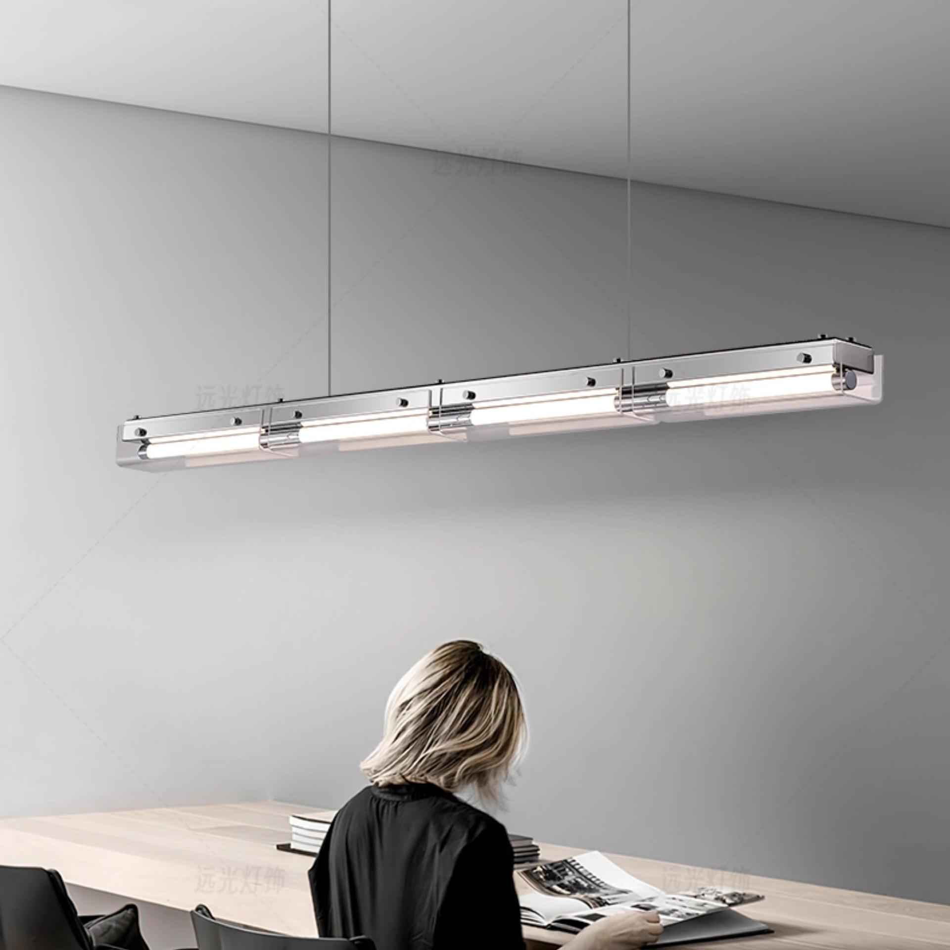 一字型餐厅吊灯现代简约设计师款极简长条餐桌吧台饭厅办公室吊灯