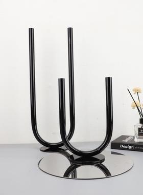 现代简约金属U形烛台工艺品北欧创意家居桌面客厅房间装饰品摆件