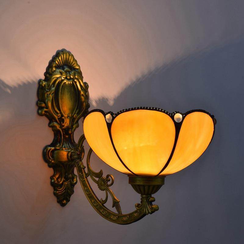 欧琈蒂凡尼彩色玻璃复古镜前灯简约床头过道太阳花单头琉璃壁灯