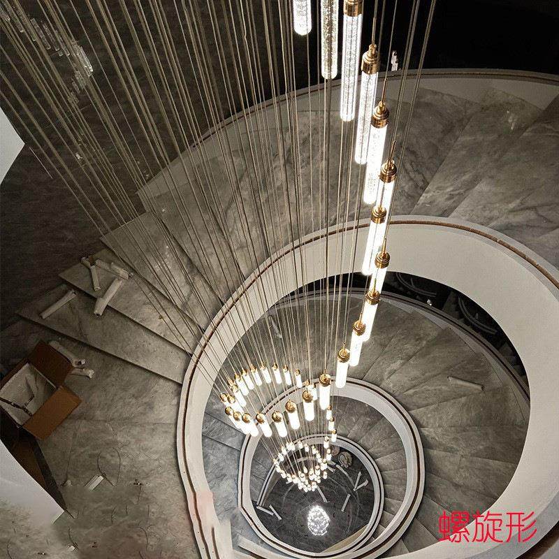 别墅楼梯吊灯中空楼梯间旋转水晶灯现代超长复式楼梯灯长吊灯