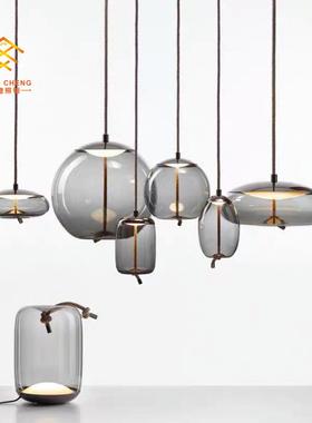 新款简约吊灯咖啡厅个性吧台麻绳loft餐厅吊灯蓝色吊灯创意玻璃灯