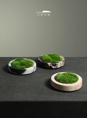 天青苔绿 现代大理石永生苔藓 样板间酒店会所茶几边几茶桌摆件