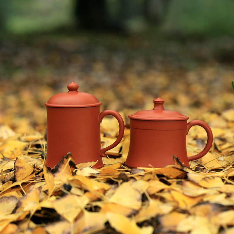 开源居 宜兴紫砂茶壶 全原矿朱泥盖杯 礼品 办公室泡茶杯 手工杯
