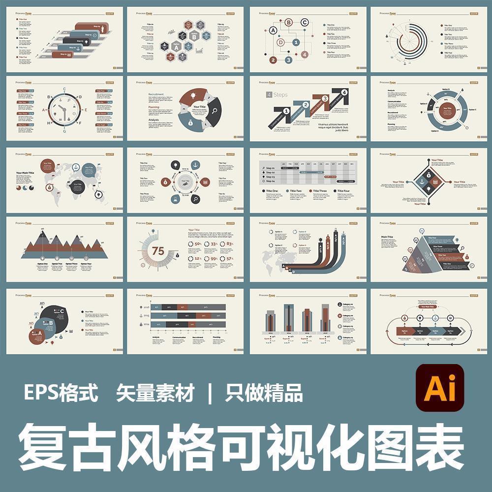 信息可视化模板数据信息统计图表会议柱状饼状矢量图形AI设计素材