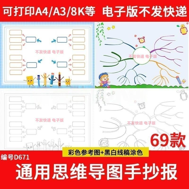 思维导图模板小学生语文数学英语二三四五年级上下册手抄报电子版