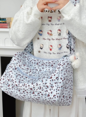 旅行包小型轻便可套拉杆小众蓝色豹纹2025新款手提轻便短途健身包