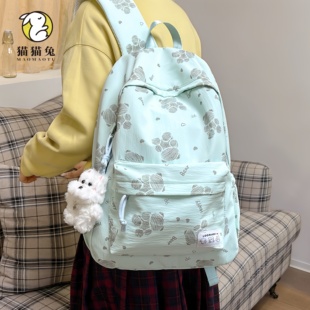 绿色书包日系ins风双肩包 初中女生小众不撞款背包旅游轻便高颜值