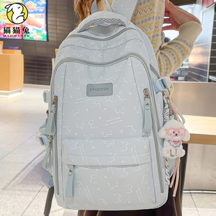 蓝色书包韩系ins风女生初中生2025新款高颜值大容量高中生双肩包