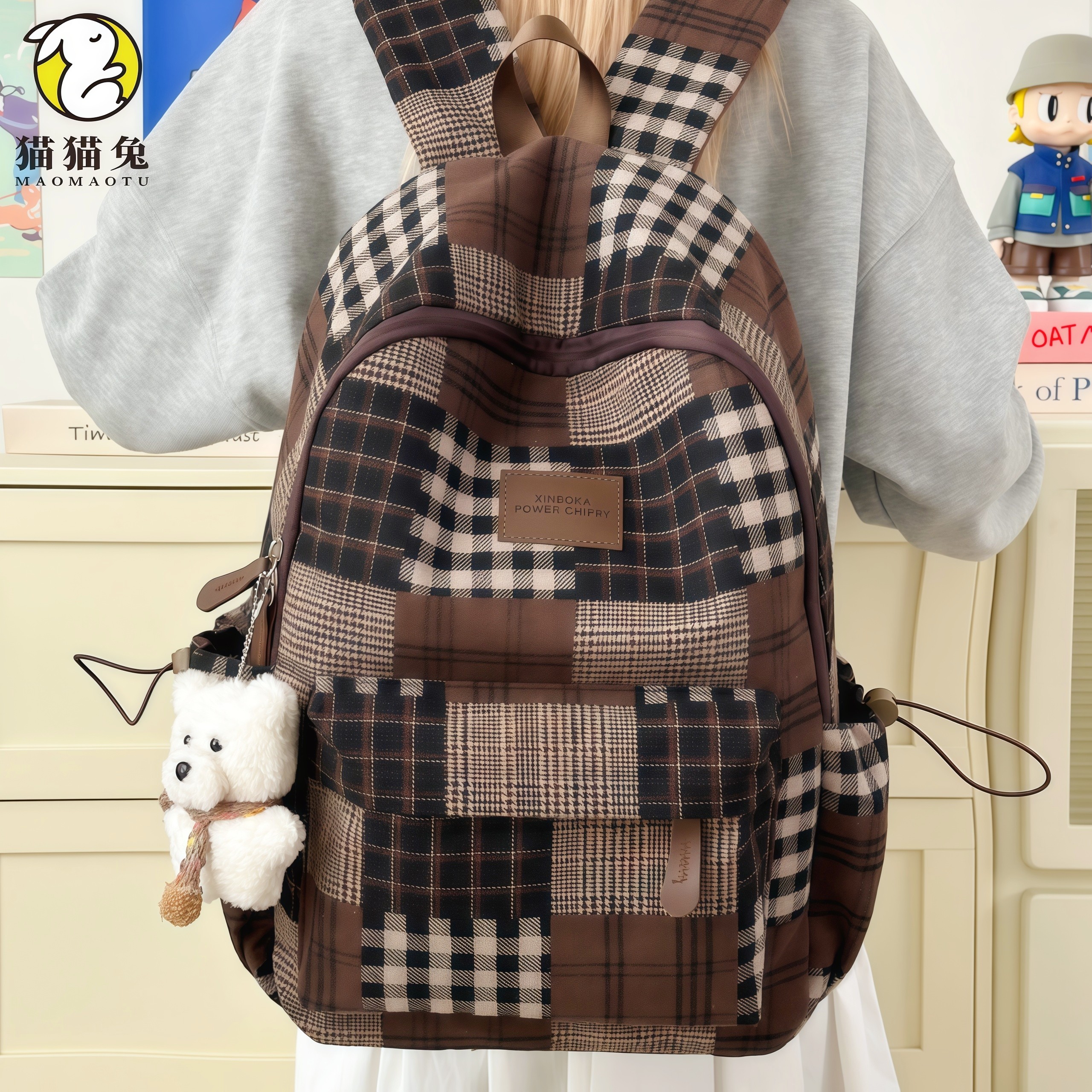 书包女生小学生2025新款格纹复古高颜值双肩包出游研学轻便背包,箱包皮具/热销女包/男包,双肩背包,淘宝优惠券,粉丝福利购,淘宝优惠卷