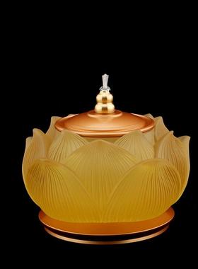 台湾黄铜琉璃莲花液体油灯供佛酥油灯防风调光家用佛前长明灯供灯