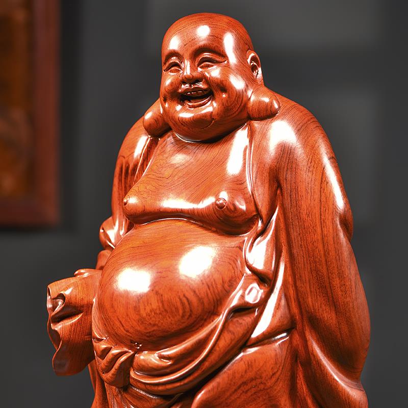 大肚弥勒佛摆件实木雕刻招财笑佛供奉新中式家居客厅玄关开业礼品