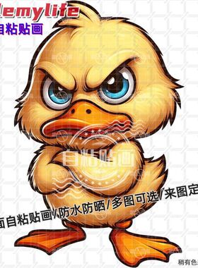 愤怒的小鸭子电动车贴纸墙贴窗门贴自粘贴画装饰房间柜门车身电脑